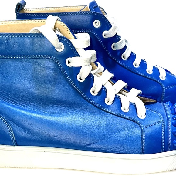 Men’s Christian Louboutin Louis Orlato Flat Blue Leather Spikes High Tops. SZ 44 - Picture 3 of 7